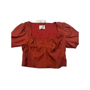 J.O.A Rust Red Bustier short sleeve Cropped Top size M